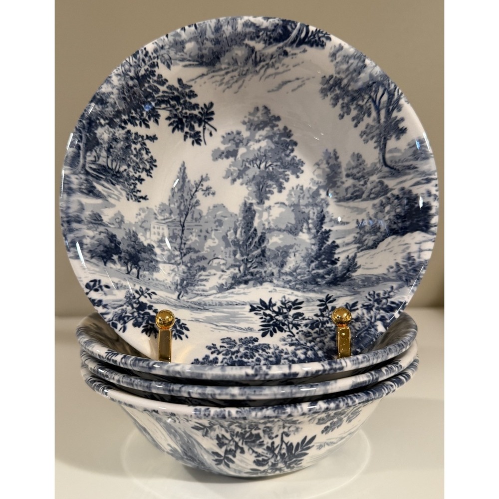 Set Four ENVOGUE BRITISH HERITAGE EARTHENWARE CEREAL BOWLS 6"IN BLUE New